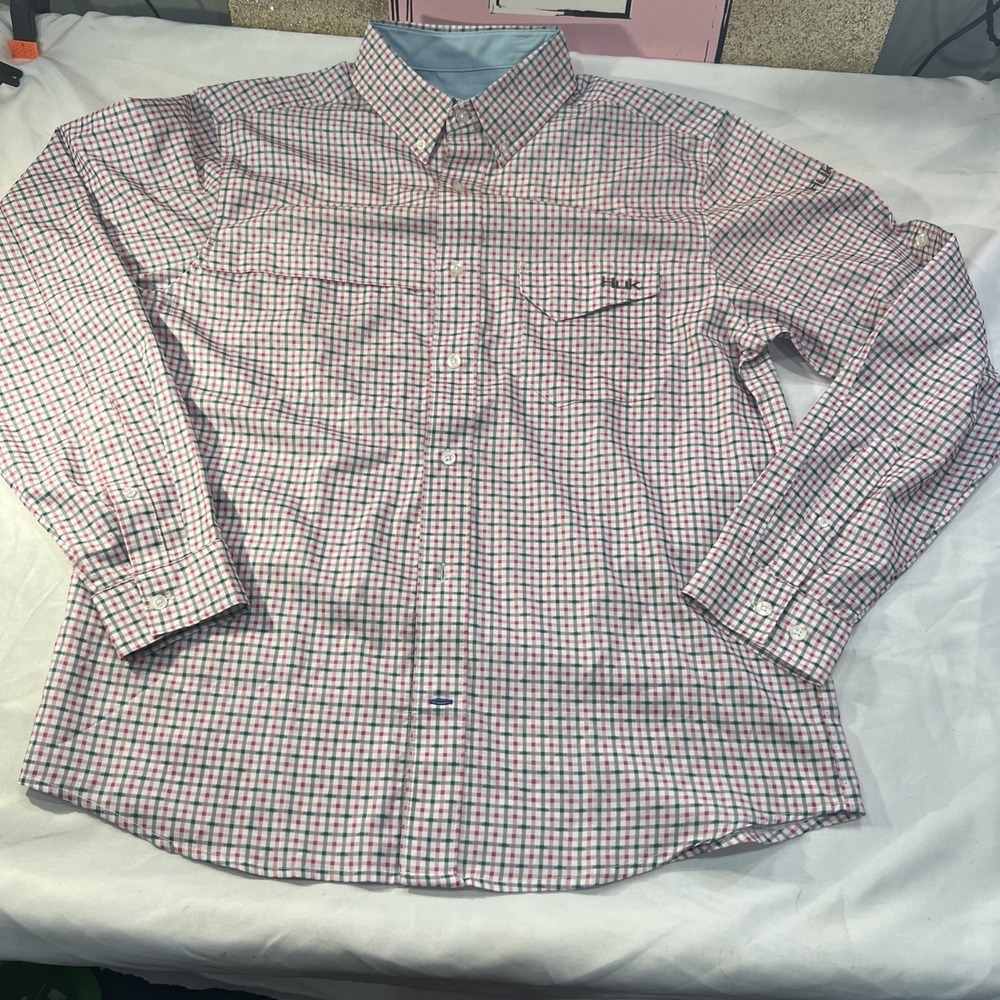 New Huk UnisexButton Down Shirt Medium Pink Long /short Sleeve Vented Fishing262